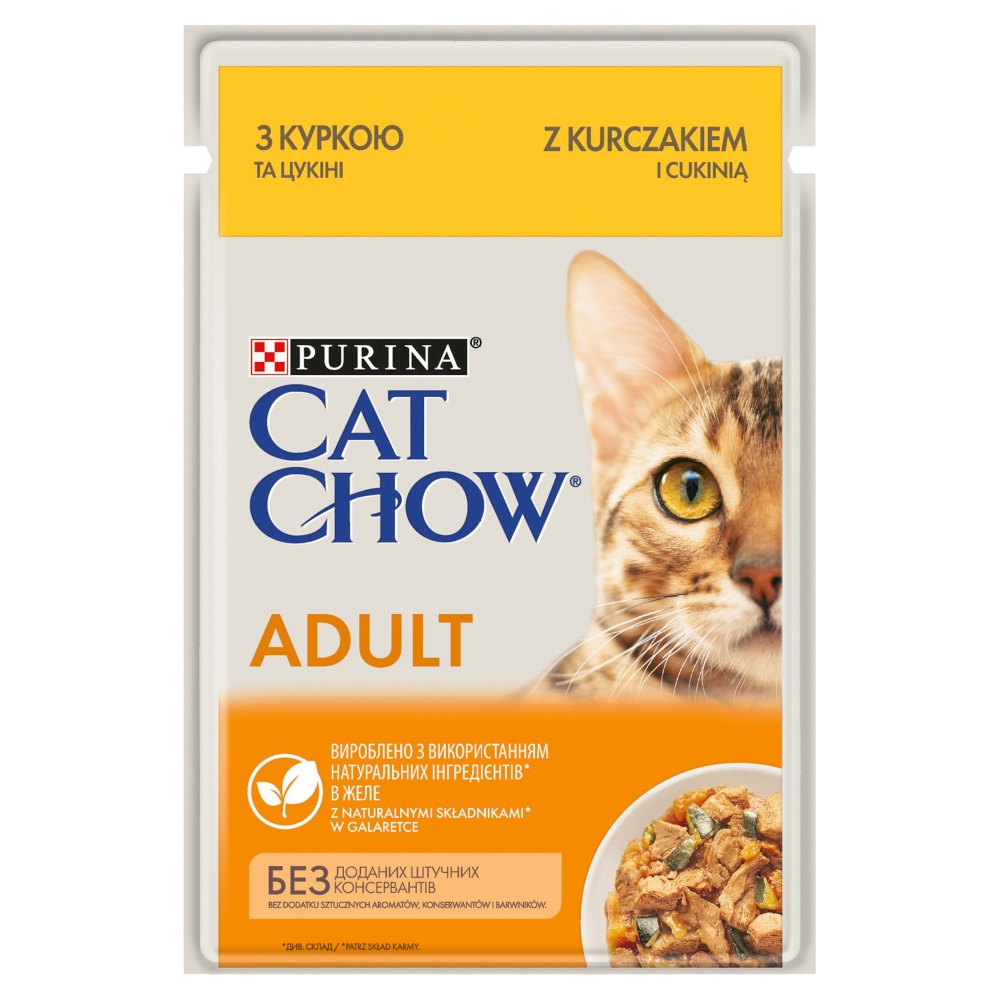 Purina Cat Chow Adult Karma dla kotów z kurczakiem i cukinią w galaretce 85 g Purina Cat Chow Adult Karma dla kotów z kurczakiem i cukinią w galaretce 85 g