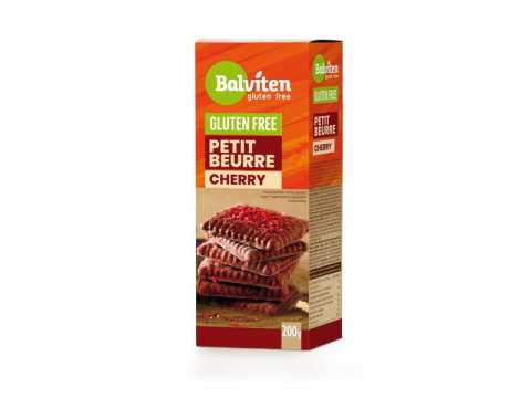 BALVITEN Herbatniki Petit Beurre w polewie kakaowej z wiśniami 200g bezglutenowe BALVITEN Herbatniki Petit Beurre w polewie kakaowej z wiśniami 200g bezglutenowe