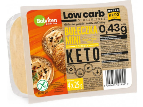 BALVITEN KETO Mini bułeczki z sezamem 4x25g bezglutenowe BALVITEN KETO Mini bułeczki z sezamem 4x25g bezglutenowe