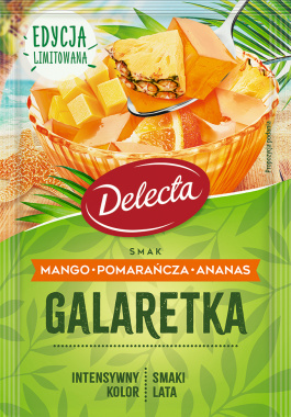 DELECTA Galaretka smak mango, pomarańcza, ananas 50g DELECTA Galaretka smak mango, pomarańcza, ananas 50g