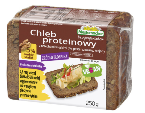 PROTEINOWY CHLEB BIAŁKOWY Z ORZECHAMI WŁOSKIMI 5% 250g PROTEINOWY CHLEB BIAŁKOWY Z ORZECHAMI WŁOSKIMI 5% 250g