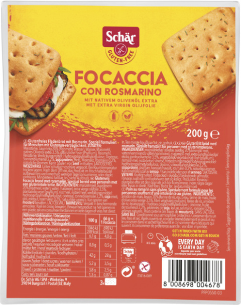 SCHAR bezglutenowa FOCACCIA 200g SCHAR bezglutenowa FOCACCIA 200g