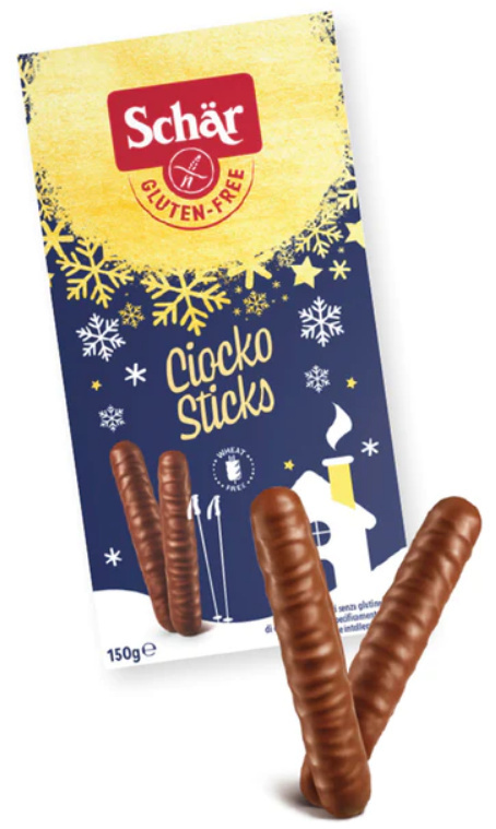 SCHAR bezglutenowe kruche ciasteczka w czekoladzie CIOCKO STICKS 150g SCHAR bezglutenowe kruche ciasteczka w czekoladzie CIOCKO STICKS 150g