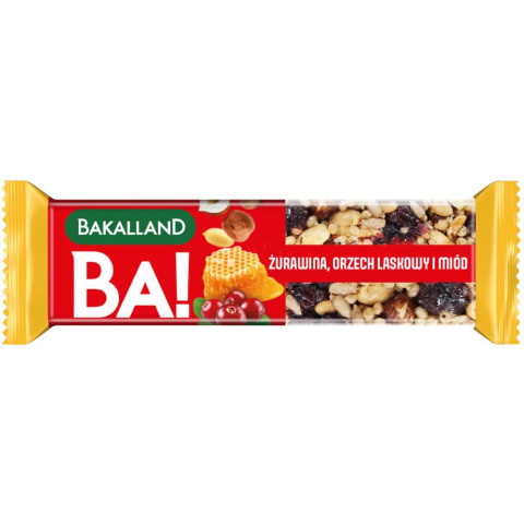 BAKALLAND BATON BA! NUTS ORZECH LASKOWY I ŻURAWINA - 30G Batonik