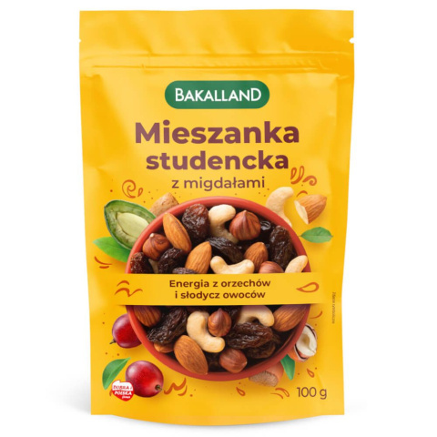 BAKALLAND MIESZANKA STUDENCKA Z MIGDAŁAMI - 100G BAKALLAND MIESZANKA STUDENCKA Z MIGDAŁAMI - 100G
