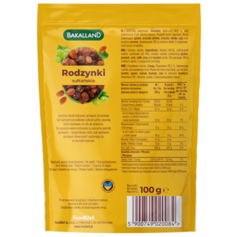 BAKALLAND RODZYNKI SUŁTAŃSKIE -100G BAKALLAND RODZYNKI SUŁTAŃSKIE -100G