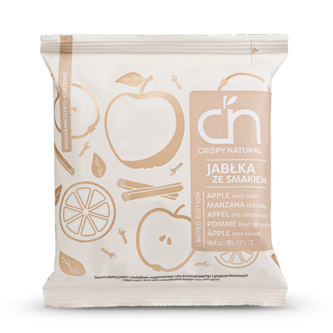 CRISPY NATURAL JABŁKO Suszone chipsy z jabłek pomarańczowo-korzenne 18g CRISPY NATURAL JABŁKO Suszone chipsy z jabłek pomarańczowo-korzenne 18g