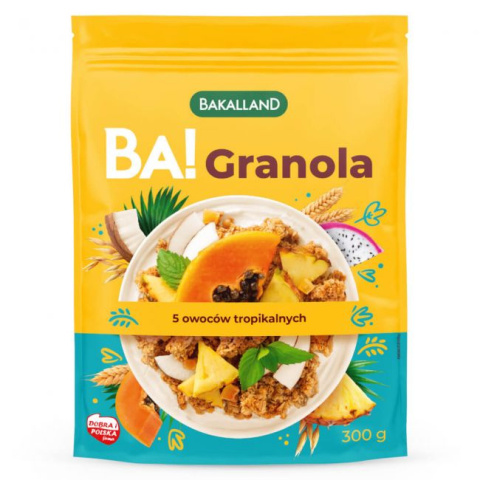 BAKALLAND BA! GRANOLA 5 OWOCÓW TROPIKALNYCH - 300G BAKALLAND BA! GRANOLA 5 OWOCÓW TROPIKALNYCH - 300G