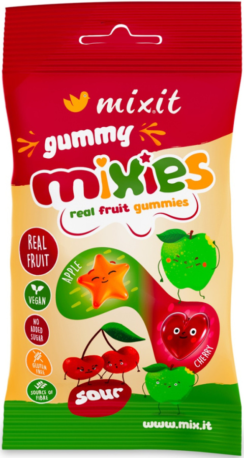 MIXIT Owocowe Mixies naturalne cukierki żelki o smaku jabłka i czereśni 35g MIXIT Owocowe Mixies naturalne cukierki żelki o smaku jabłka i czereśni 35g