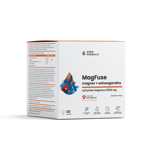 AURA HERBALS MagFuse: magnez + ashwagandha, saszetki 30 szt. AURA HERBALS MagFuse: magnez + ashwagandha, saszetki 30 szt.