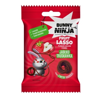 Bunny Ninja FRUIT LASSO PRZEKĄSKA OWOCOWA W KSZTAŁCIE SZNURKÓW JABŁKO TRUSKAWKA 20g