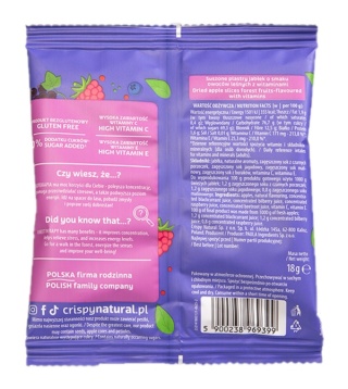 CRISPY NATURAL JABŁKO Suszone chipsy owoce leśne 18g