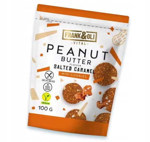 FRANK&OLI MINI CIASTECZKA MASŁO ORZECHOWE I SŁONY KARMEL 100g FRANK&OLI MINI CIASTECZKA MASŁO ORZECHOWE I SŁONY KARMEL 100g