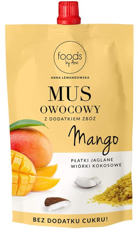 Foods By Ann Mus owocowy Mango Płatki jaglane Wiórki kokosowe 100 g Foods By Ann Mus owocowy Mango Płatki jaglane Wiórki kokosowe 100 g