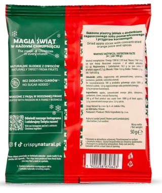 CRISPY NATURAL JABŁKO Suszone chipsy z jabłek pomarańczowo-korzenne 50g
