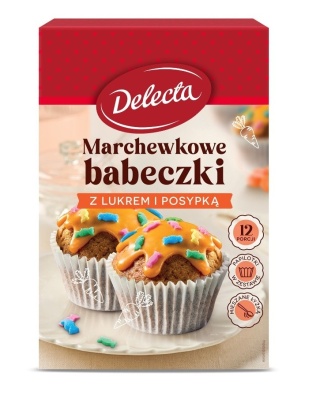 DELECTA Babeczki marchewkowe z lukrem pomarańczowym i posypką 360g