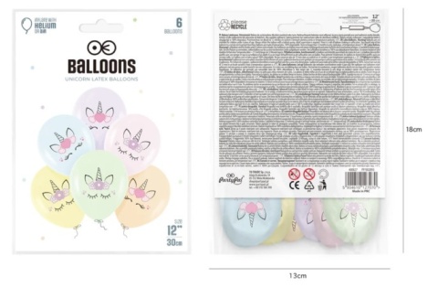 PartyPal Balony Jednorożec 12cali 6szt