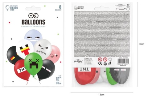 PartyPal Balony 12cali mix color gamingowe 8szt