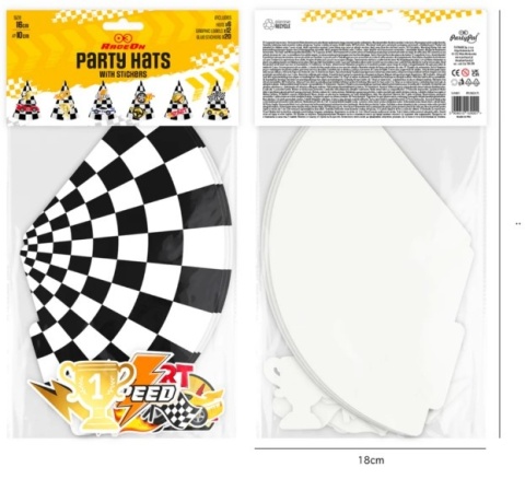 PartyPal Czapeczki urodzinowe Wyścigówki 6 szt.