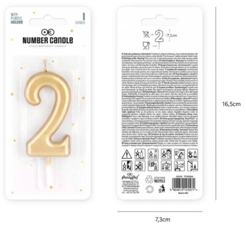 PartyPal Świeczka cyfra złota 2