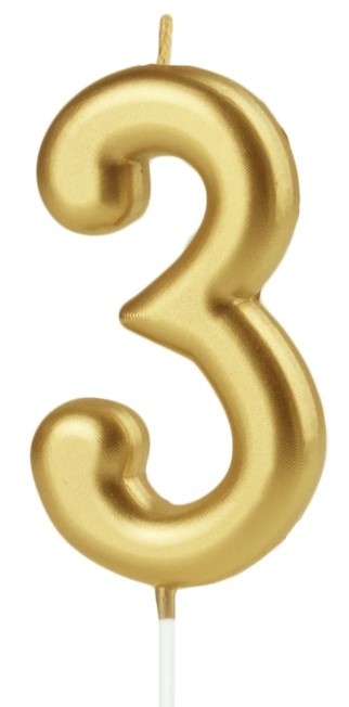 PartyPal Świeczka cyfra złota 3