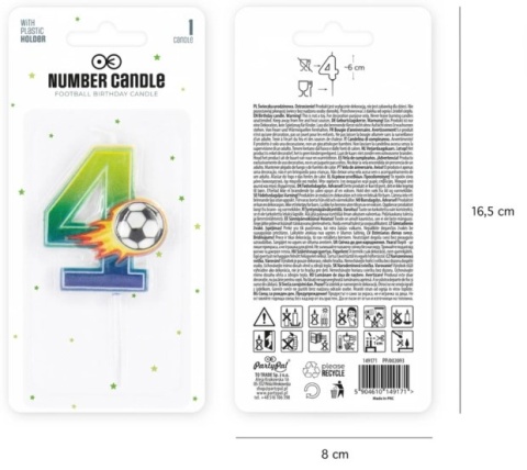 PartyPal Świeczka na tort piłka nożna Football cyfra 4