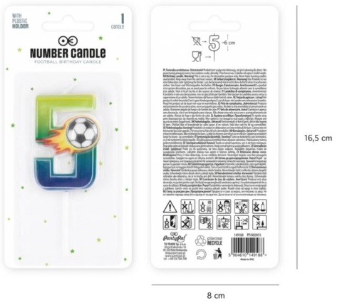 PartyPal Świeczka na tort piłka nożna Football cyfra 5