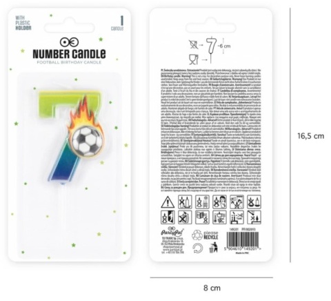 PartyPal Świeczka na tort piłka nożna Football cyfra 7