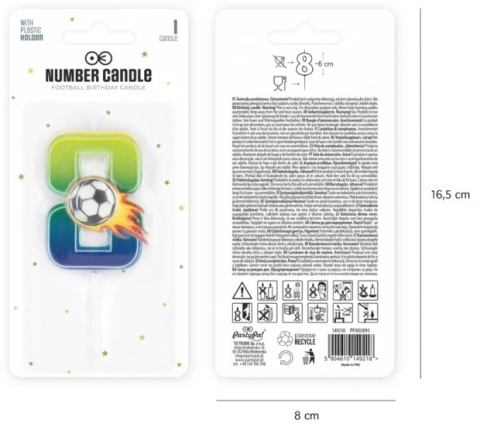PartyPal Świeczka na tort piłka nożna Football cyfra 8