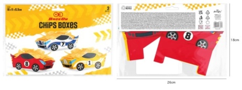 PartyPal Pudełko papierowe na chipy Wyścigówki 3 szt.