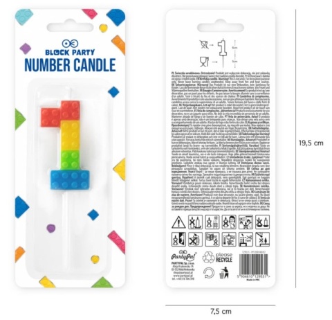 PartyPal Świeczka na tort Klocki cyfra 1 PartyPal