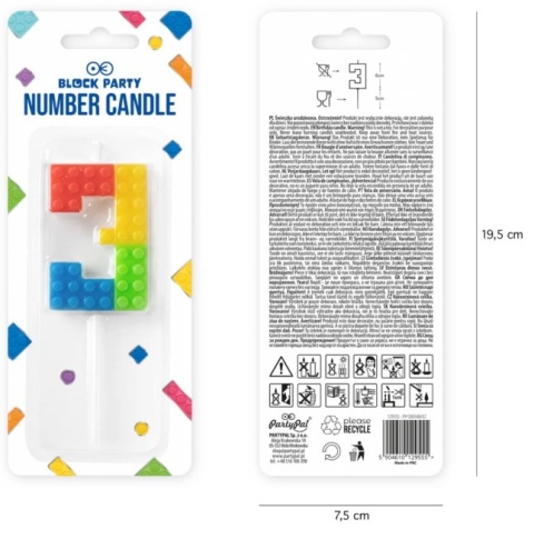 PartyPal Świeczka na tort Klocki cyfra 3 PartyPal