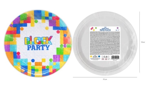 PartyPal Talerzyk papierowy Klocki 7cali 6szt.