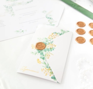 PatryPal Zaproszenie komunijne Komunia Święta Eukaliptus z pieczęcią lakową 6 szt.