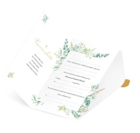 PatryPal Zaproszenie komunijne Komunia Święta Eukaliptus z pieczęcią lakową 6 szt.