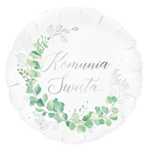 PartyPal Balon foliowy Komunia Święta Eukaliptus srebrny 45cm
