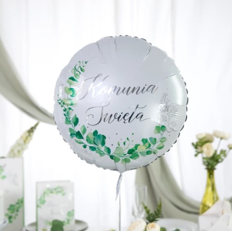 PartyPal Balon foliowy Komunia Święta Eukaliptus srebrny 45cm