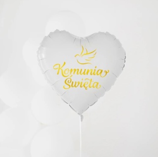 PartyPal Balon foliowy serce Komunia Święta biało-złoty 45cm