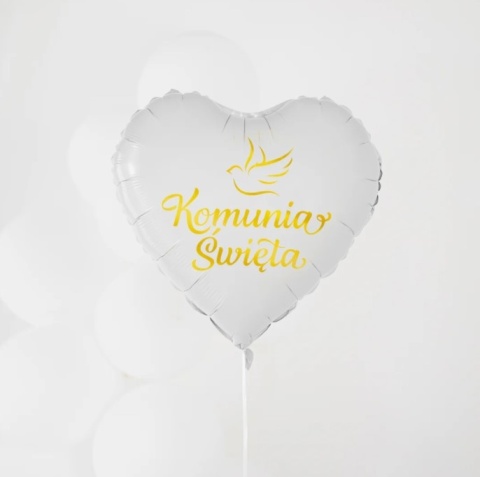 PartyPal Balon foliowy serce Komunia Święta biało-złoty 45cm