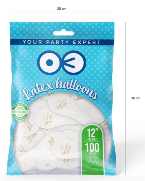 PartyPal Balony komunijne Komunia Święta biało-złote 12cali 100szt.