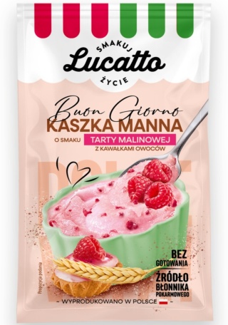 Lucatto Kasza manna tarta malinowa z kawałkami malin 48g