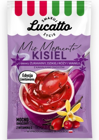 Lucatto Kisiel o smaku żurawiny, dzikiej róży i wanilii 30g