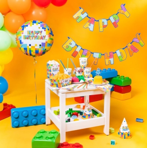 PartyPal Balon foliowy Happy Birthday Klocki 45cm