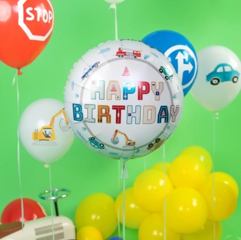 PartyPal Balon foliowy Happy Birthday Auta 45cm