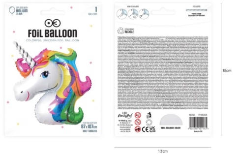 PartyPal Balon foliowy Jednorożec kolorowy 87x107cm