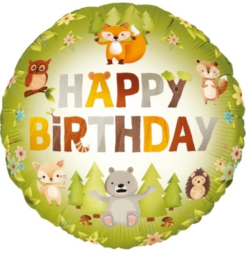 PartyPal Balon foliowy Happy Birthday Leśni przyjaciele 45cm