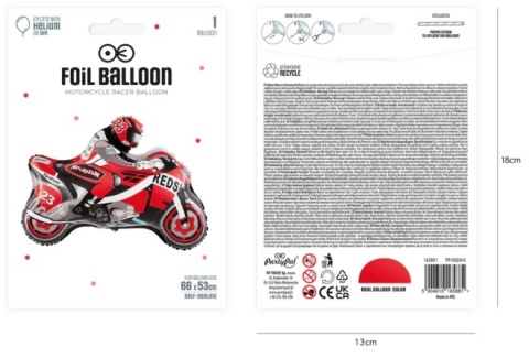 PartyPal Balon foliowy Motocykl czerwony 66x53 cm