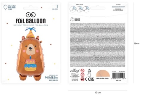 PartyPal Balon foliowy Urodzinowy Miś 44x78cm