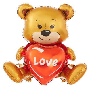 PartyPal Balon foliowy Miś siedzący z sercem love 41x50x31cm