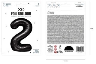 PartyPal Balon foliowy cyfra 2 czarny 100cm